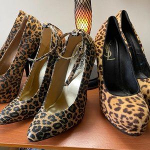 Lot of 3 PAIRS of Leopard Print high Heels, ( 1 pair is YSL Tribtoo 105 pump)